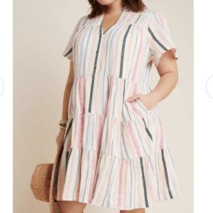 Anthropologie Pastel Georgina Tiered Striped Shirtdress Size L
